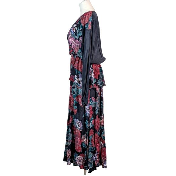 Vintage Carole Little Floral Maxi Dress 80s Romantic Rose Print Size 10 - Picture 2 of 9